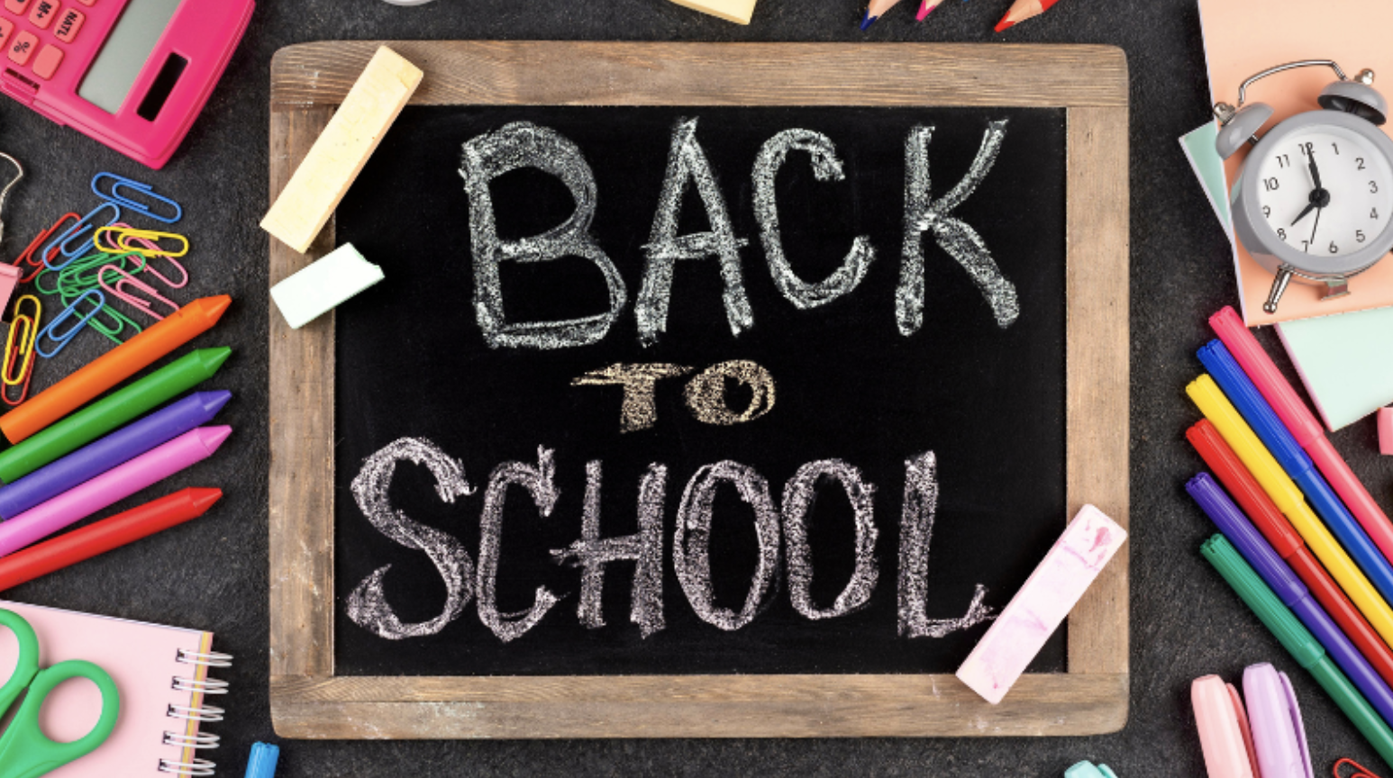 Chalkboard with 'Back to School' written on it